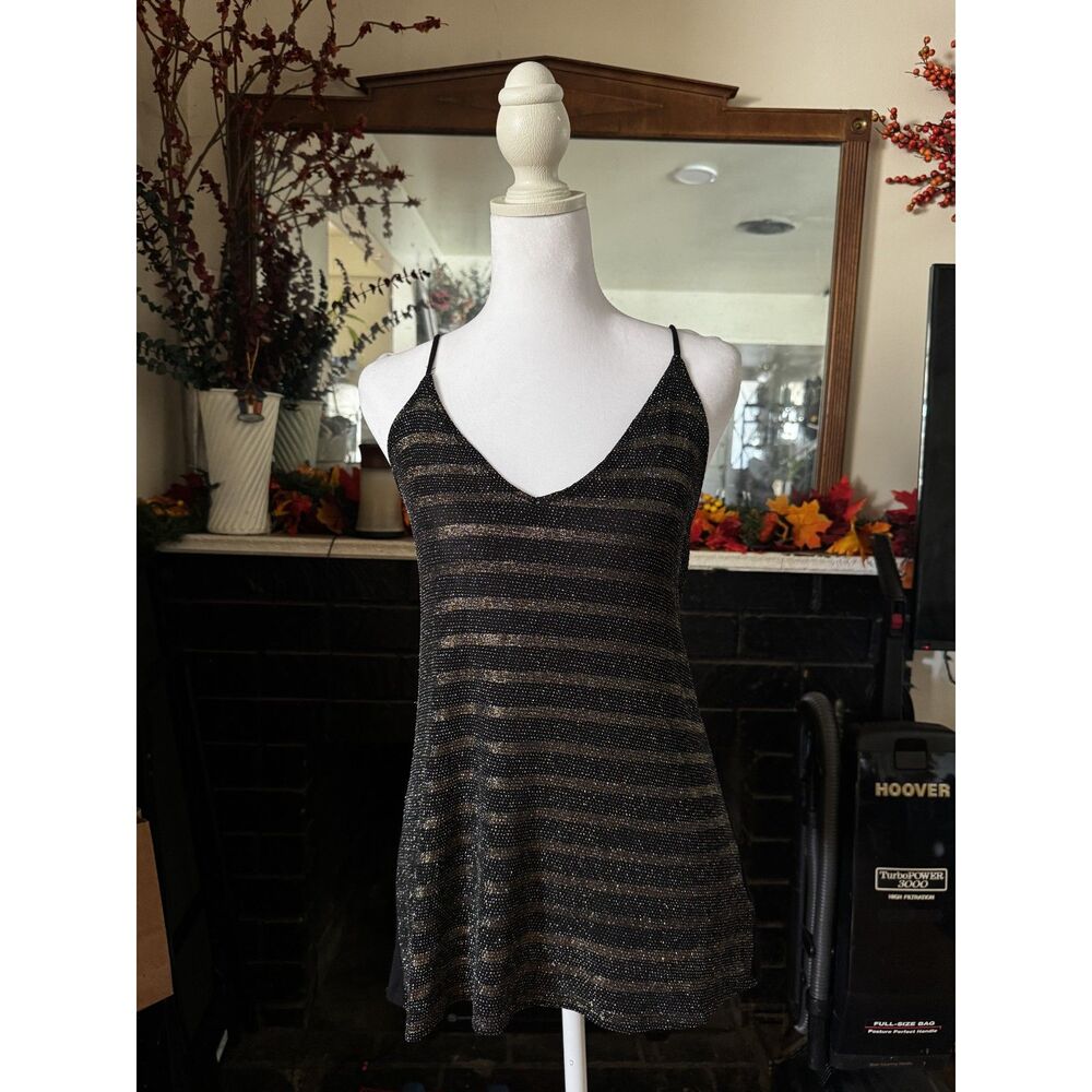 Kimchi Blue Black Metallic Sheer Cami Top M Y2K Going Out Party